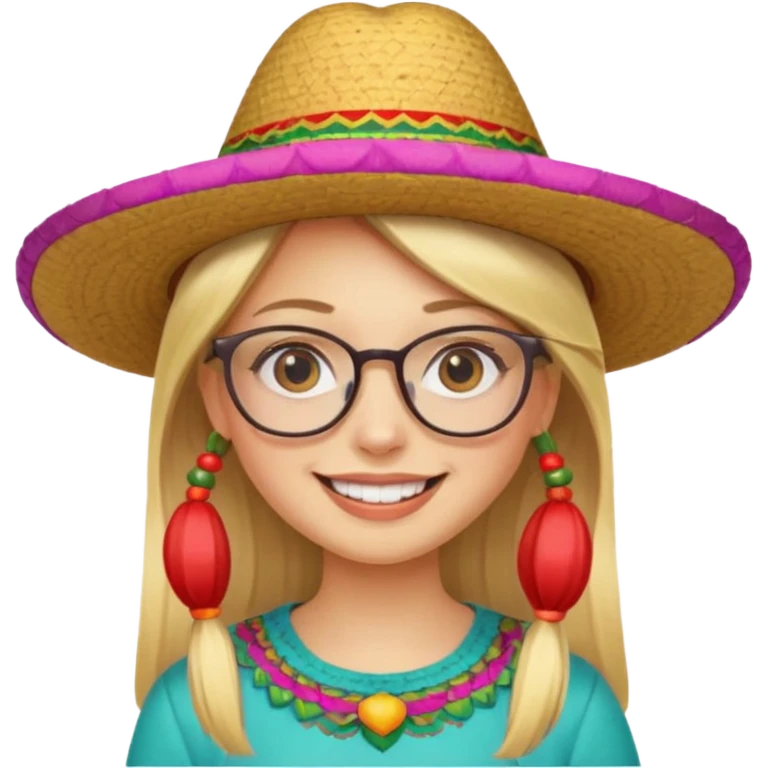 blonde girl with straight hair and glasses with a Mexican hat  emoji