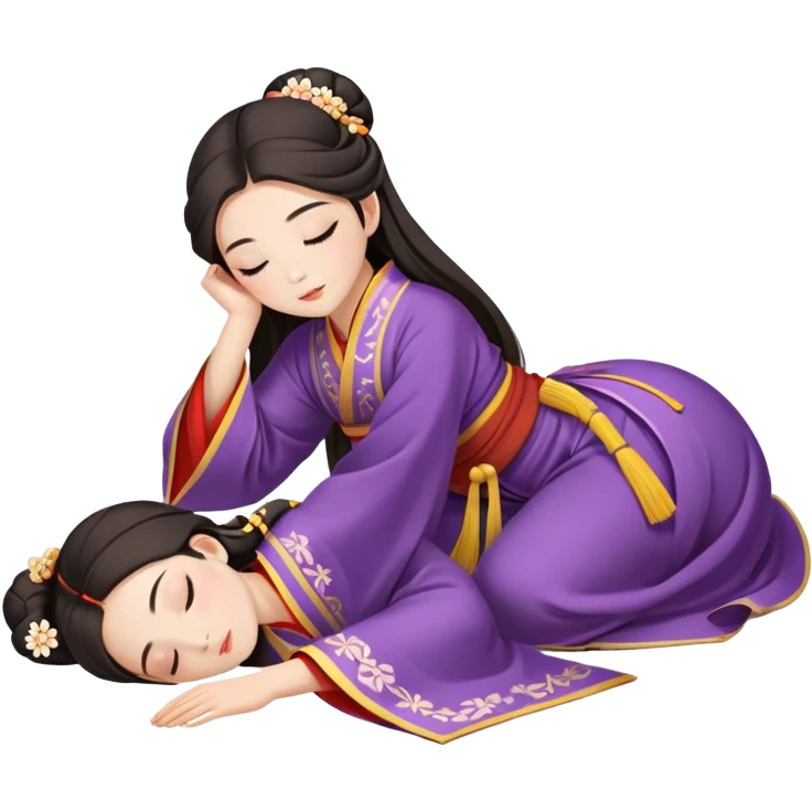 Beautiful girl in Hanfu lying on the ground sleeping emoji