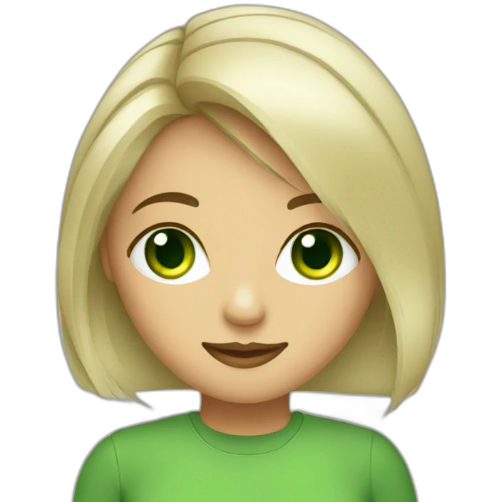 Green eyed girl with computer emoji