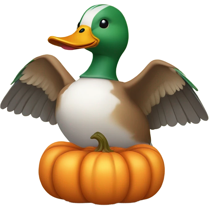 Mallard duck holding a pumpkin with both hands emoji