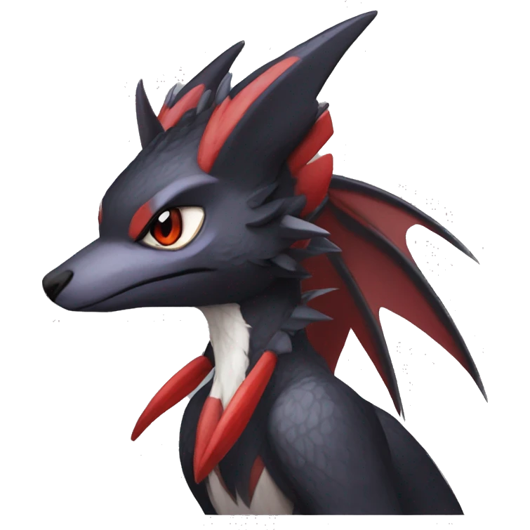 Black Cool Edgy Anthro Noivern-Nargacuga Fakémon  with White and Red Edgy markings emoji