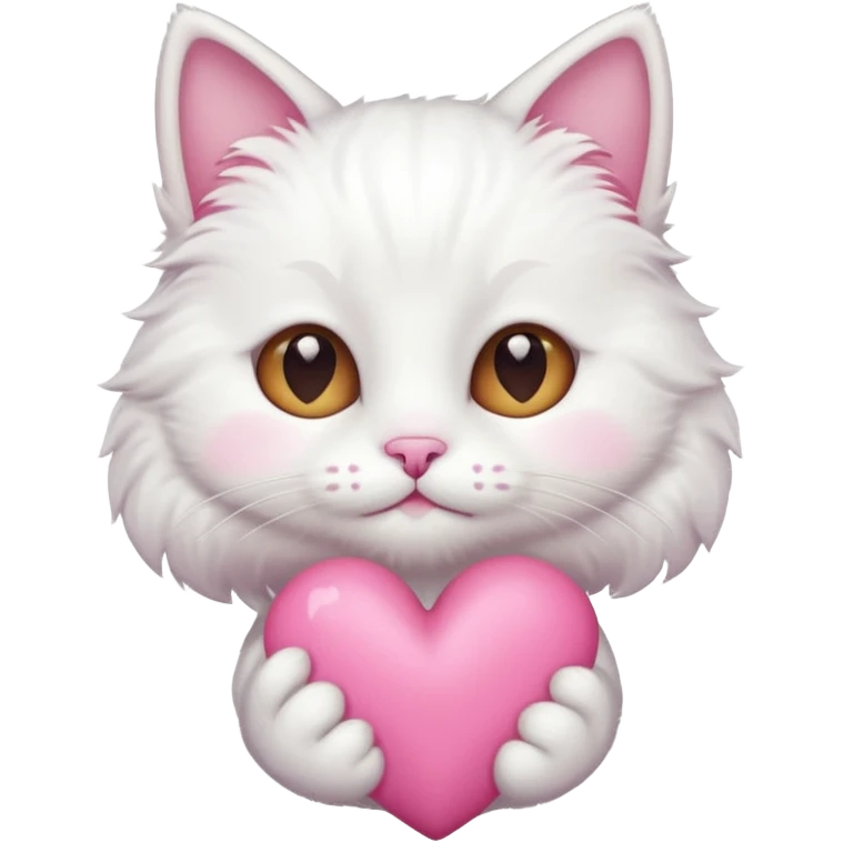 white cat holding pink heart emoji