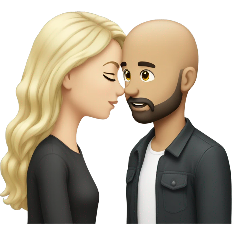 White girl dark hair kissing mixed bald man with beard emoji