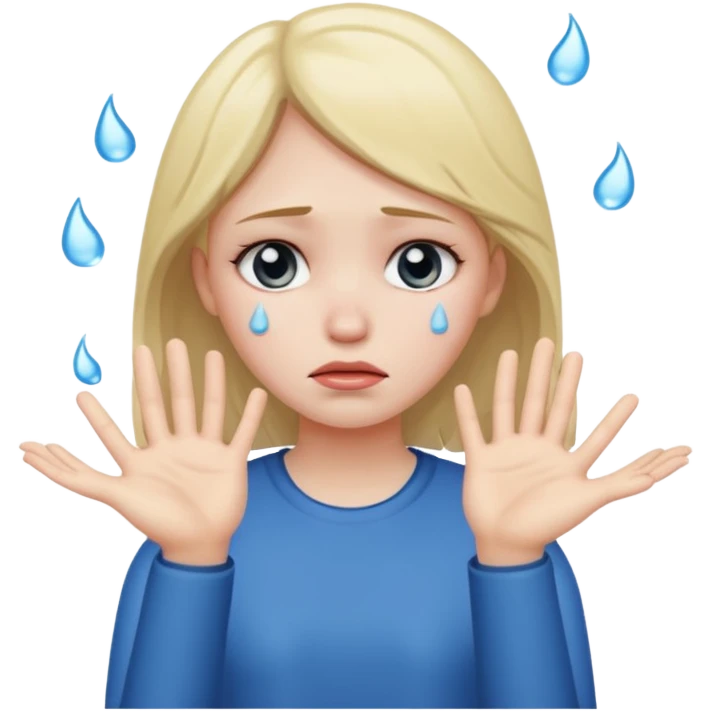 sad girl with tears, hands thrown up emoji