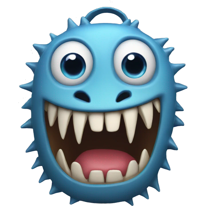 Blue eyed creature with sharp teeth backpack emoji