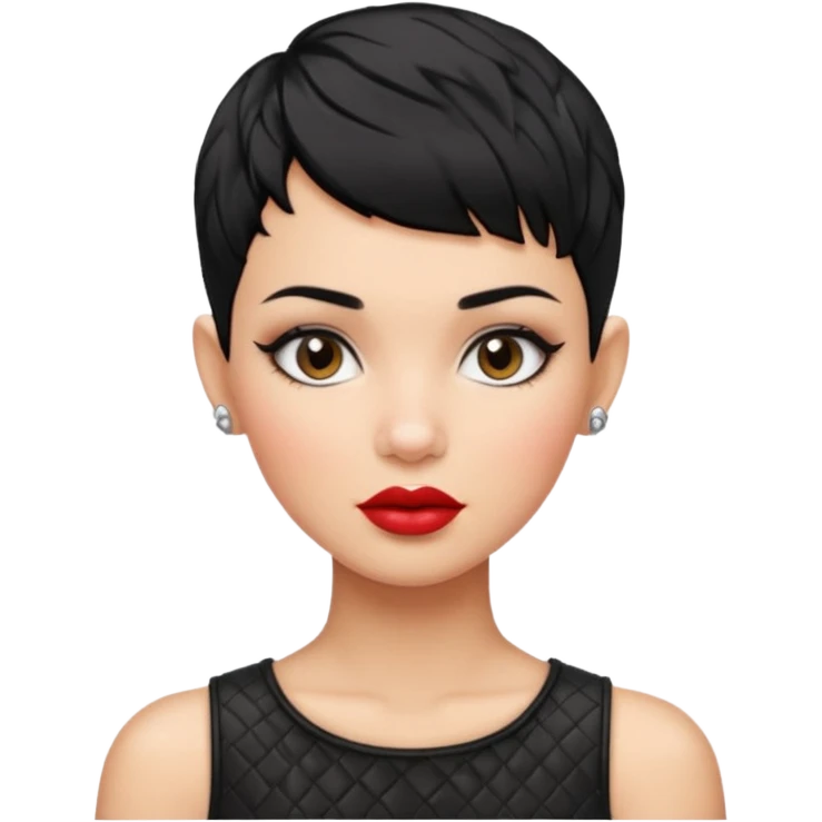 woman pixie shaved cut hair textured black hair shiny lips and dimpled  emoji