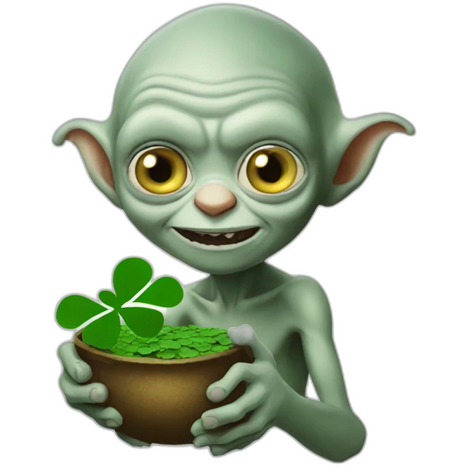 Gollum holding a Lucky clover emoji