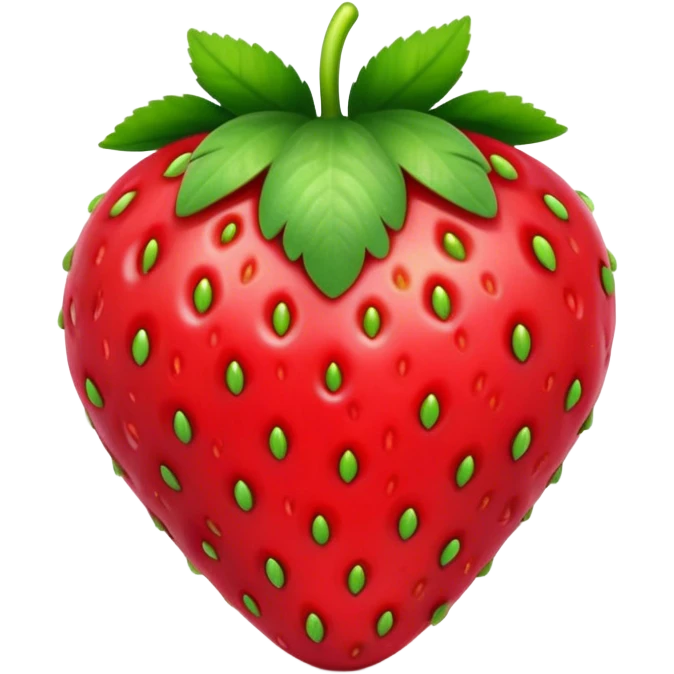 Cinematic Realistic Strawberry Emoji, Plump and juicy, with a deep red color and small, fresh seeds dotted across the skin. Its glossy, sweet surface catches the light, while bright green leaves top off the perfect, delicious berry. Soft glowing outline, capturing the essence of sweetness and freshness in a bright strawberry! emoji