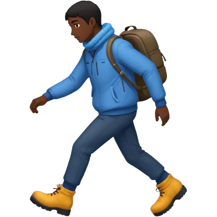 The Walking Man black hair all body from the side and taking a step in winter clothes emoji