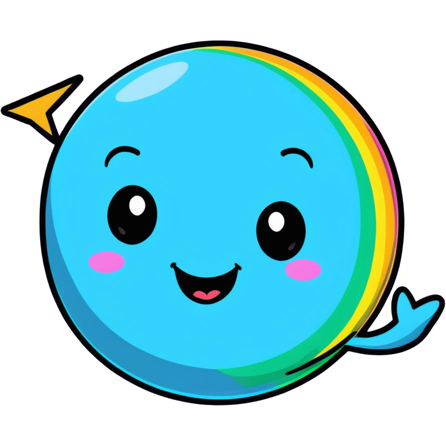 colorful planet with rainbow swirls and patterns and a happy grinning face emoji