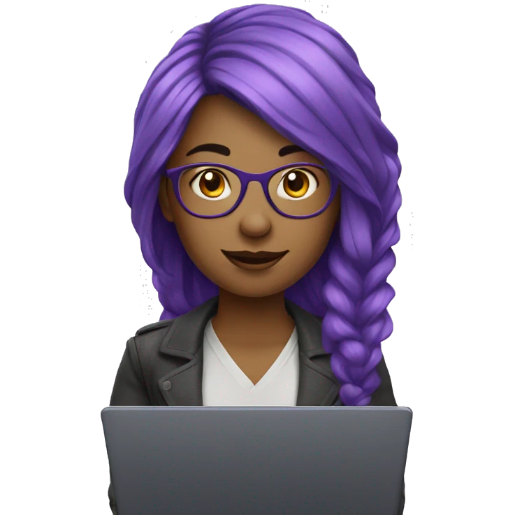 woman with violet hairs.With glasses and  laptop emoji