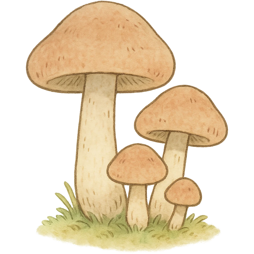cute small mushroom cluster, soft pastel Japanese hand-drawn, full object, transparent background emoji