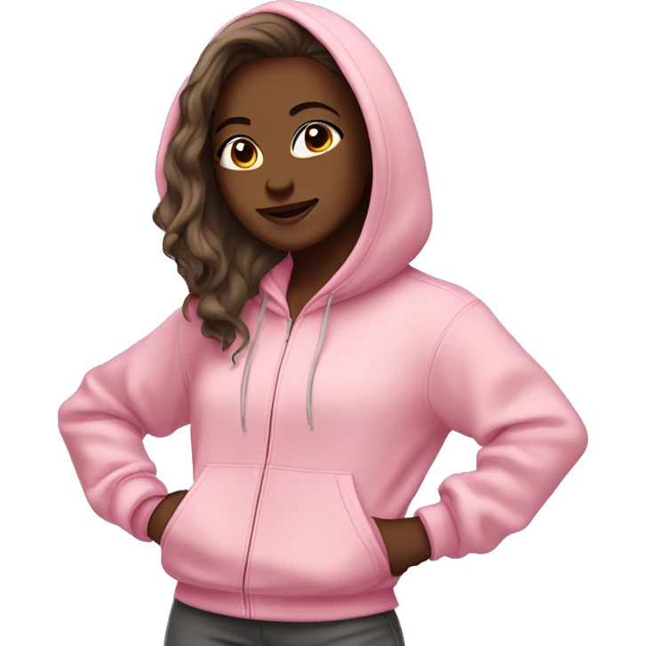 dancing-white-brunette-hair-girl-pink-oversized-hoodie-brown-eyes-tracksuit emoji