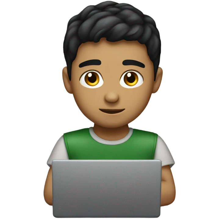 light skinned italian boy with short black hair on his laptop emoji