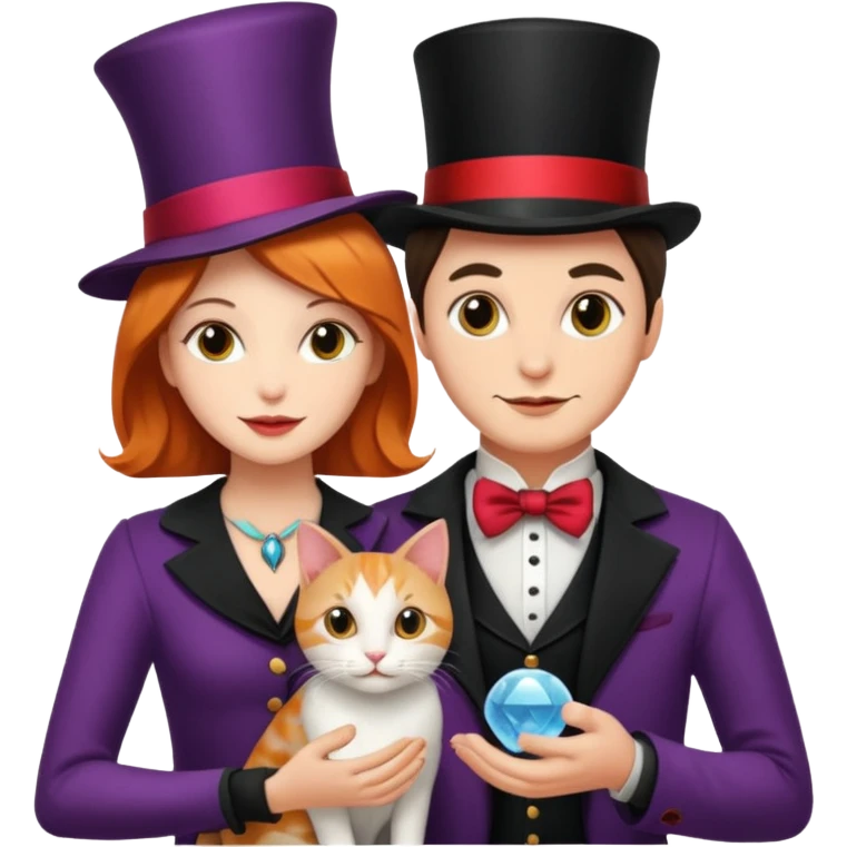 magician couple and their pet cat emoji