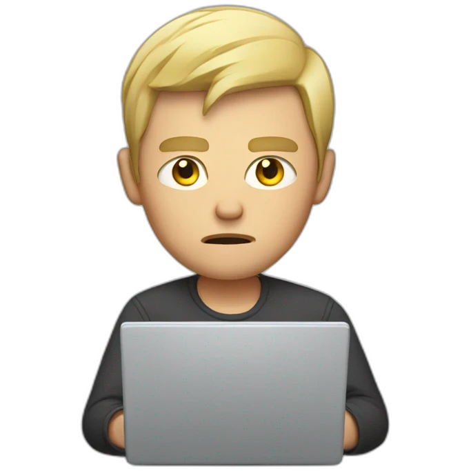  man with very short blond hair with laptop angry emoji