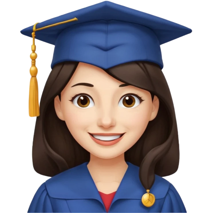 带着学士帽的，深棕色长发，黄种偏白皮肤的，高鼻梁，不戴眼镜的女博士生，在wink emoji