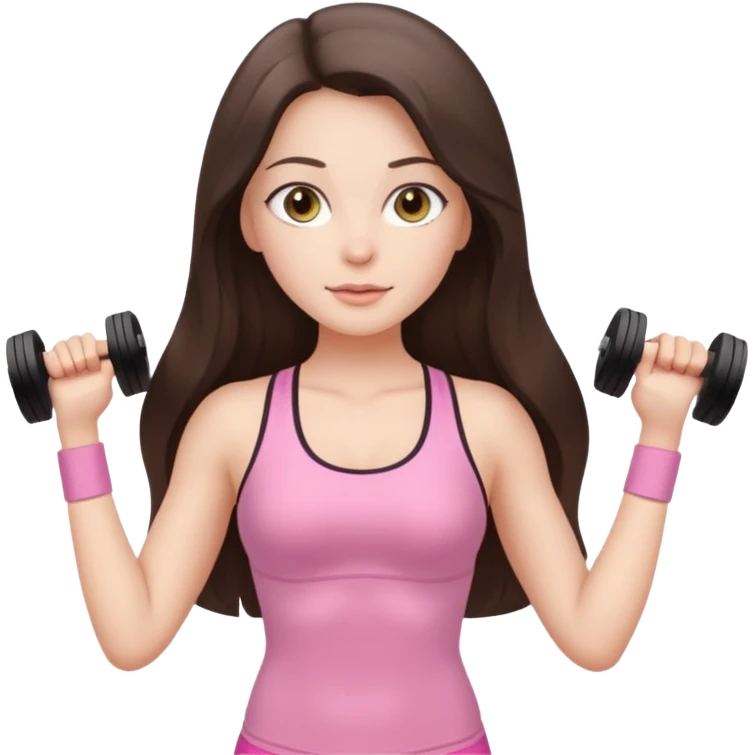 white brunette girl long hair with hazel eyes in light pink workout with hourglass shaped body emoji
