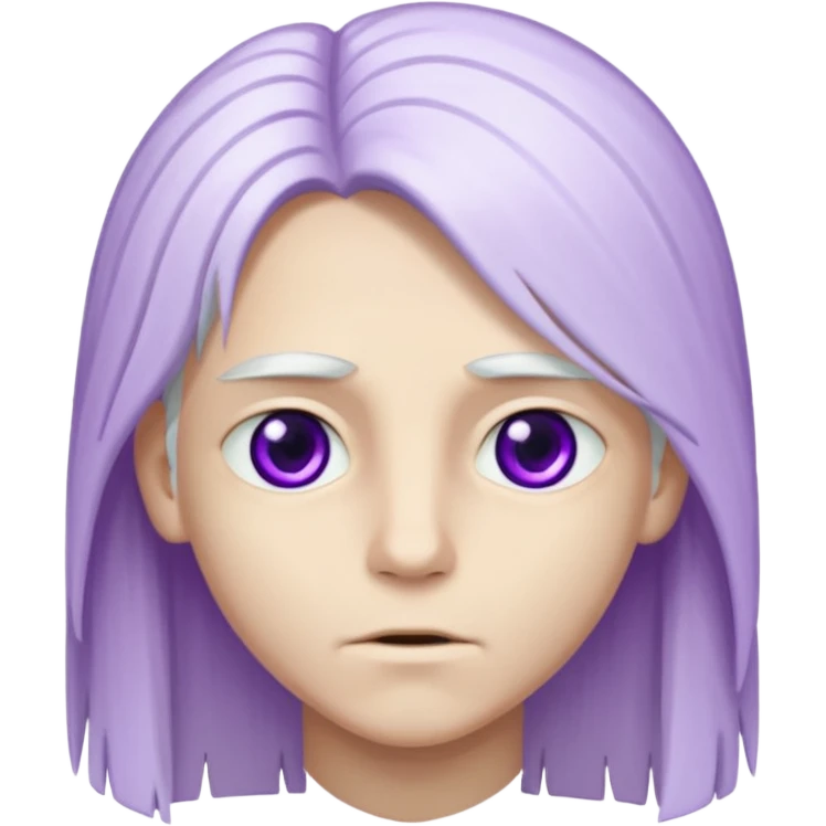 Bembeyaz teni olan, bembeyaz uzun ve düz saçları olan,mor gözlü,gözü çekik, genç bir oğlan tasarlar mısın emoji
