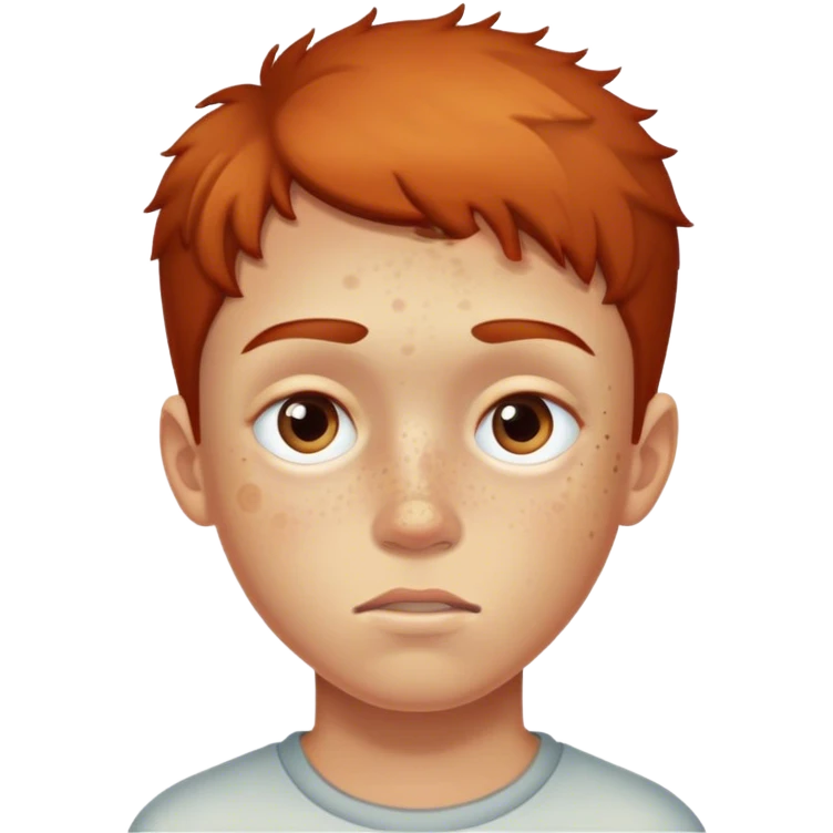 portrait of a freckled boy with a bruise under left eye emoji