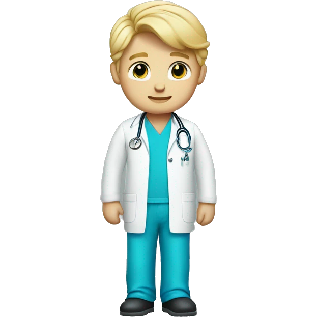 male blond doctor in baby blue scrubs emoji