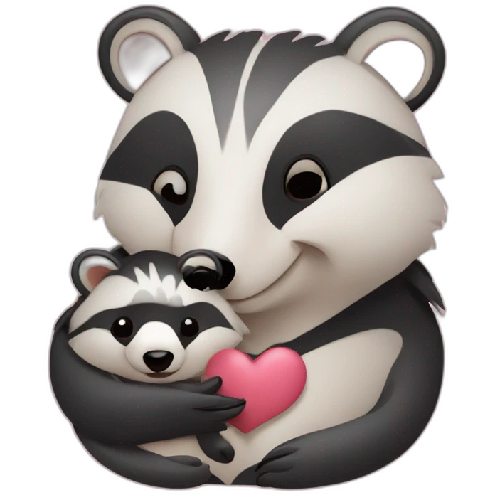 daddy badger holding a female baby badger with hearts aroud them emoji