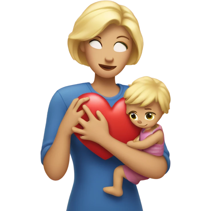 Blonde Mother holds her  big heart in her arm emoji