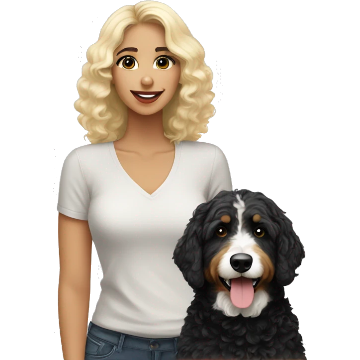 Bernedoodle black and white with blonde lady emoji