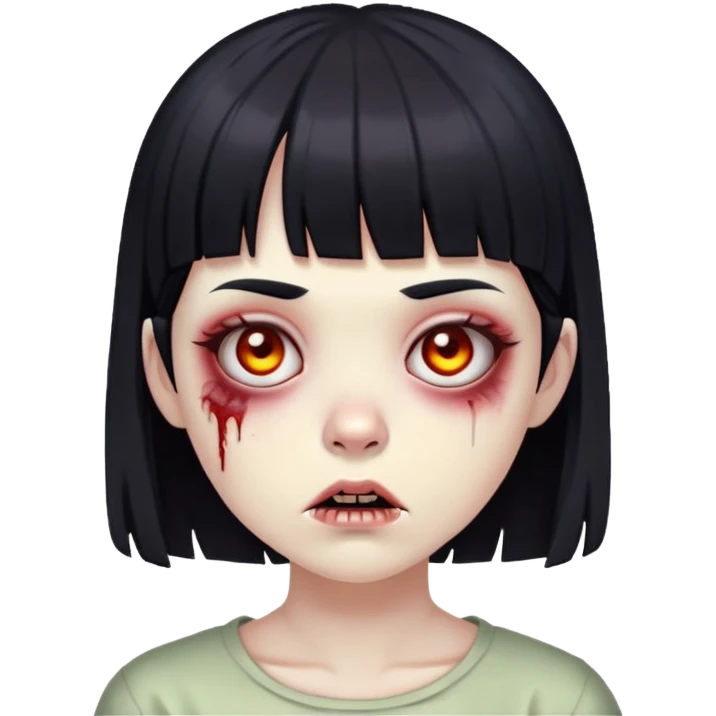 Girl zombie with Black hair With short bangs even on the forehead emoji emoji