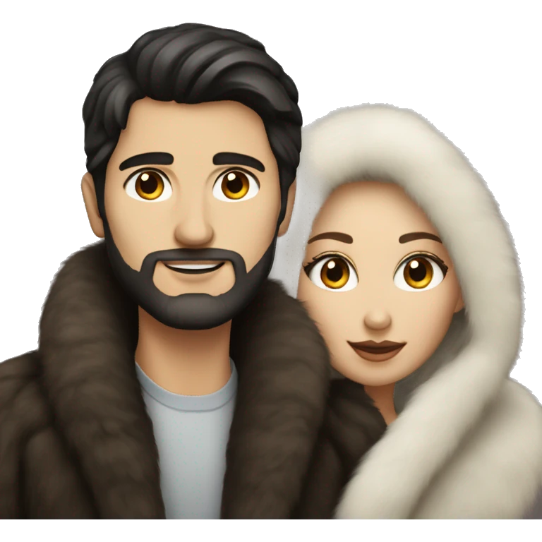 Dark haired White couple in long fur coats emoji