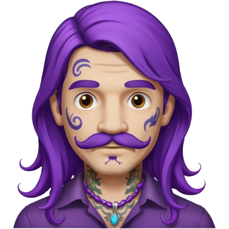  long purple haired man, mustached and face tattoes emoji