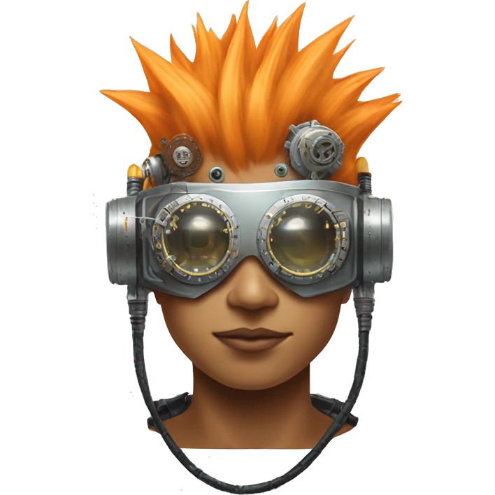 Light orange Mohawk hair make cyborg head with silver steampunk goggles and circuits emoji
