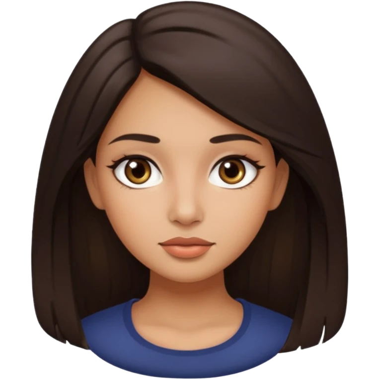 She's with long dark brown hair on her teenager years and her eyes are brown with not very  long natural lushes  her skin is not whit eits medium ( olive) and her faces shape is oval and a little bit circle her lips  awesome but not big lips she has a make up but clean natural looking  make up  emoji