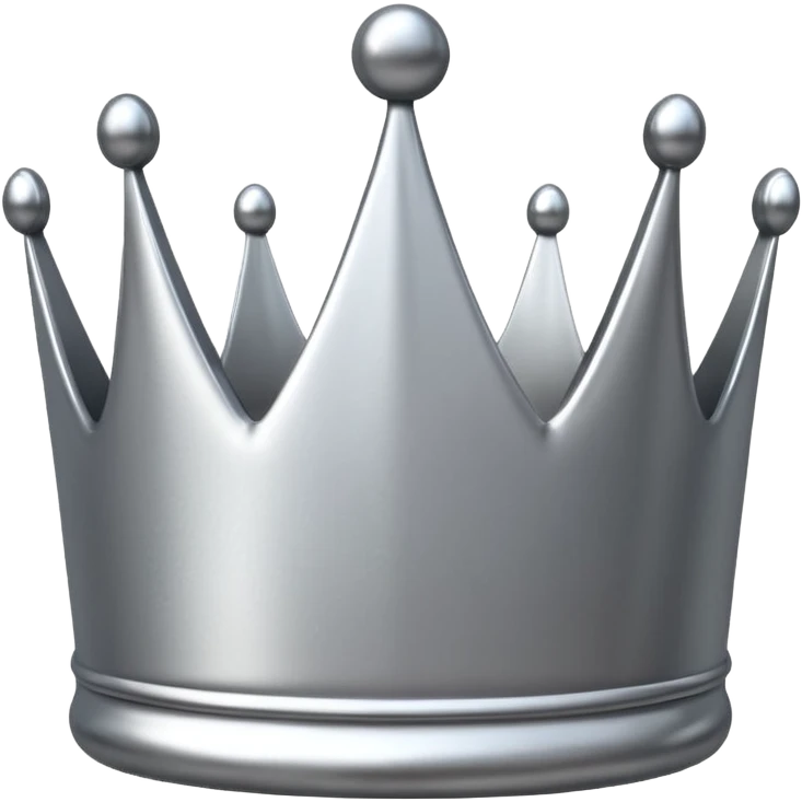 A luxury silver crown emoji, chrome metallic finish, smooth rounded edges, subtle sparkle, polished reflective surface, cute proportions, iOS emoji style, centered on a clean white background, soft studio lighting, no outlines emoji