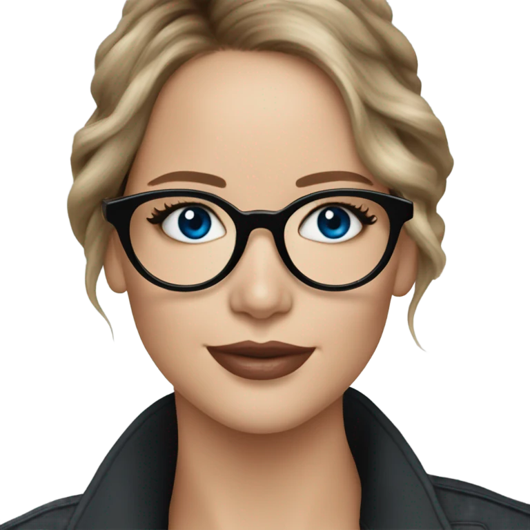 Photo of Brunette Jennifer Lawrence wearing black glasses and blue eyes drinking coffee  emoji