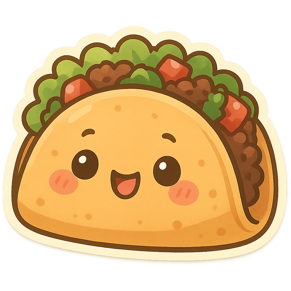 chibi sticker-style taco, cute and exaggerated emoji