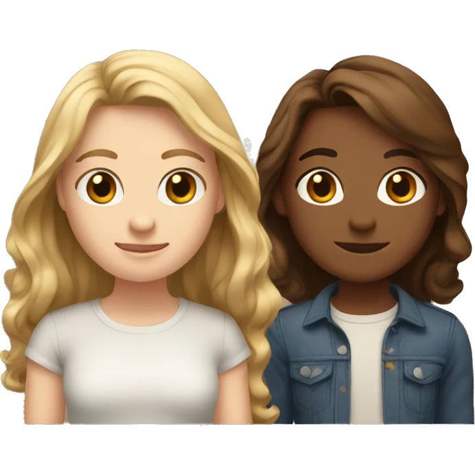 Two white best friends one with wavy brown hair and the other with straight brown hair emoji