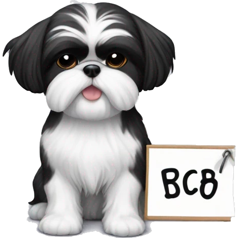 black and white shih tzu with a sign that says "boncc" emoji