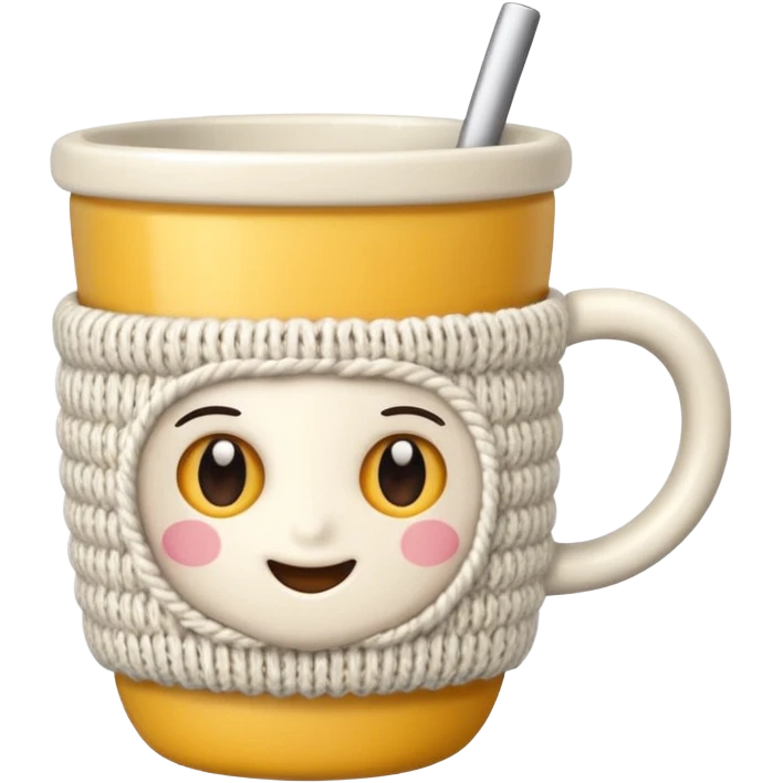 ceramic cup with knit over the cup emoji