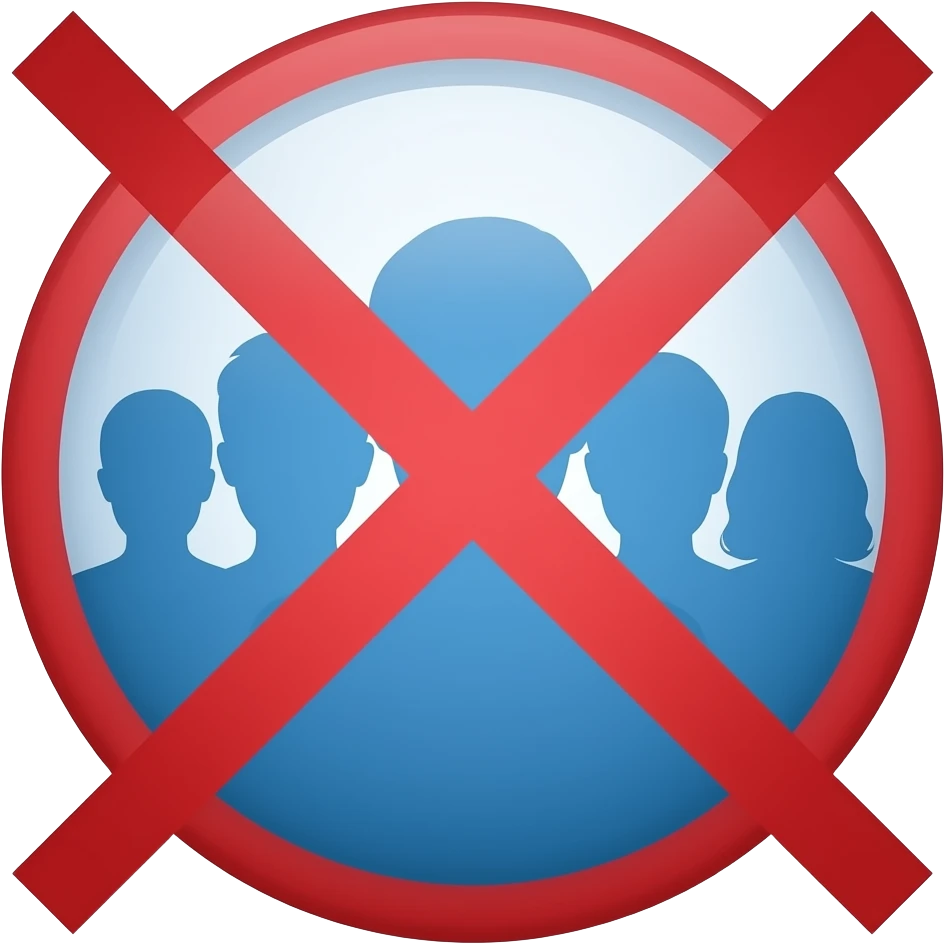 Emoji  de una sombra azul de 5 personas que estén dentro de un círculo rojo con una X emoji