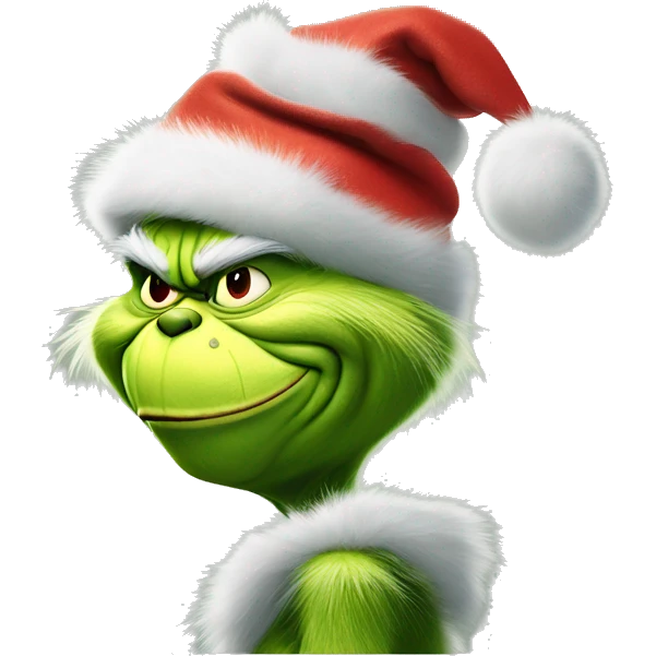 The grinch wearing santa hat pushing up the back of hat with his hand emoji