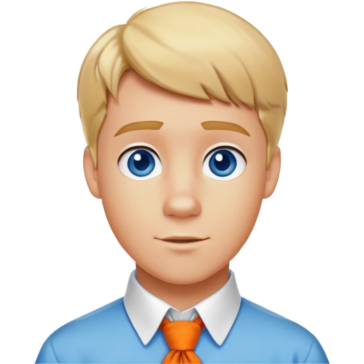 fred jones short blonde hair, blue eyes and white shirt with blue collar and orange ascot from scooby doo  emoji
