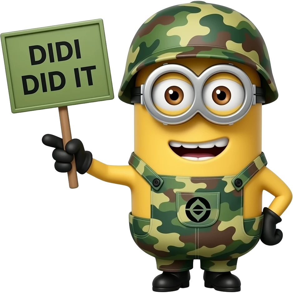 Minion in army uniform Pointing text DIDI DID IT emoji