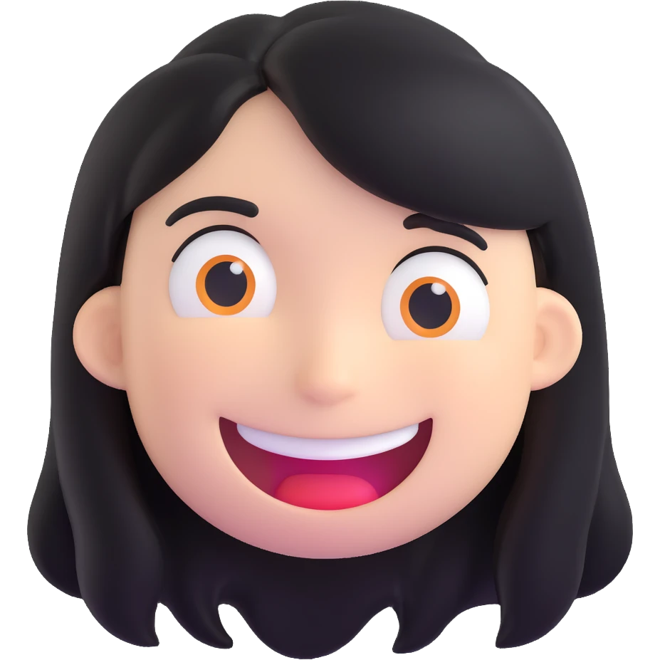 horror-themed white emoji, long black hair, unnerving wide grin, inspired by internet urban legends emoji