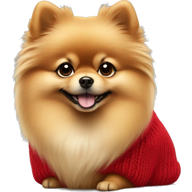 Pomeranian in a red sweater emoji