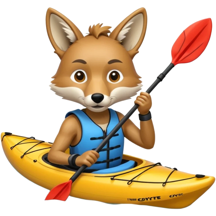 Humanoid coyote kayaking emoji