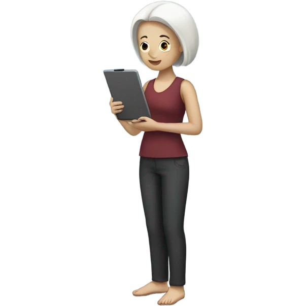 white skin woman standing with ipad emoji