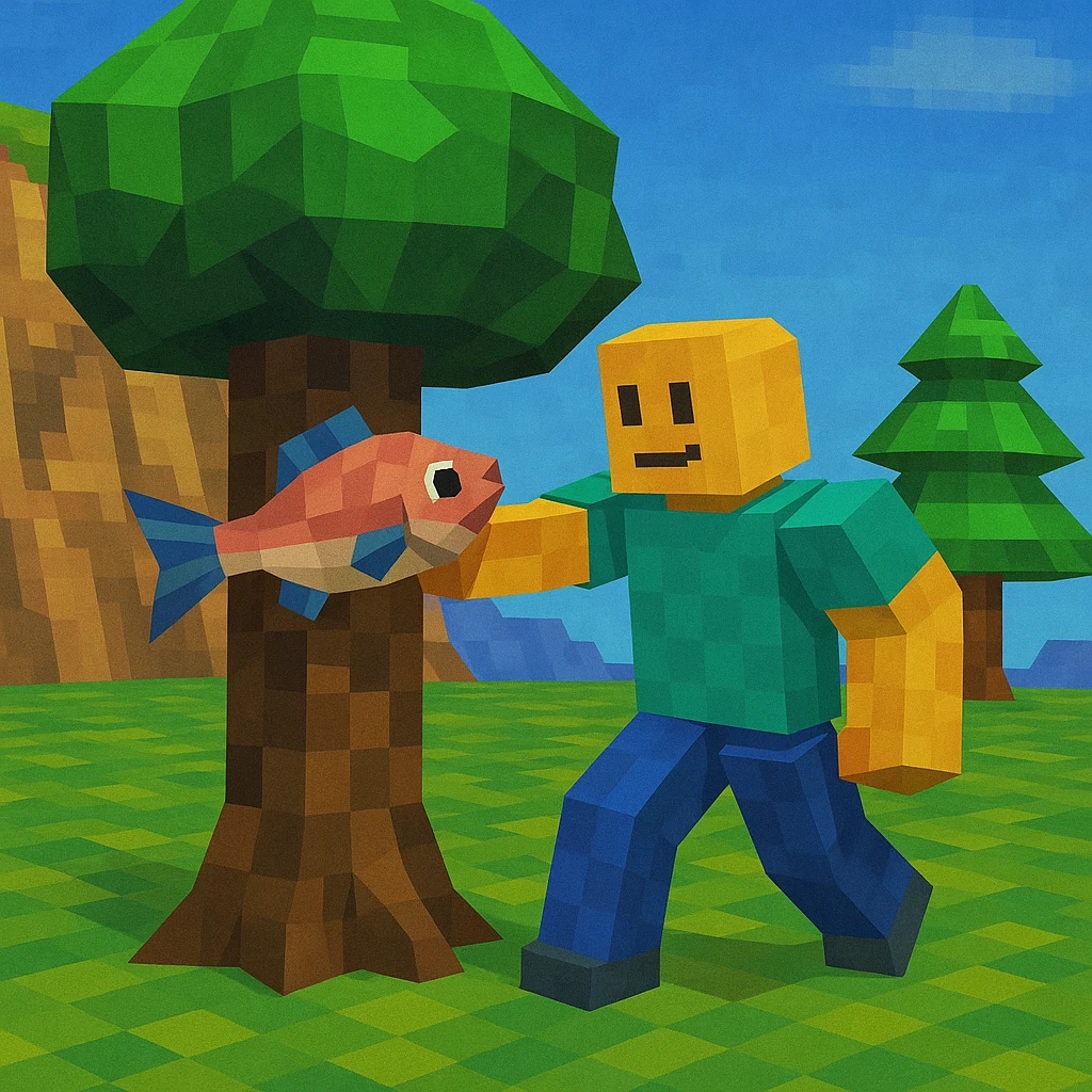 Noob punching a tree… with a fish
 emoji