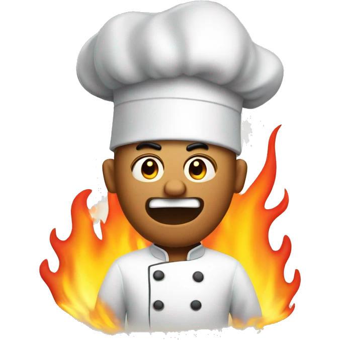 A really perplexed chef that is on fire emoji