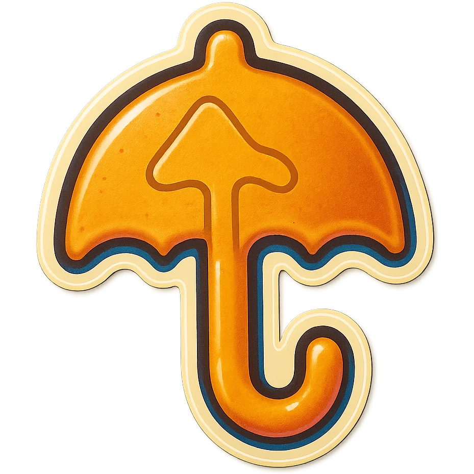 dalgona candy with umbrella shape, inspired by Squid Game, retro stickers style emoji